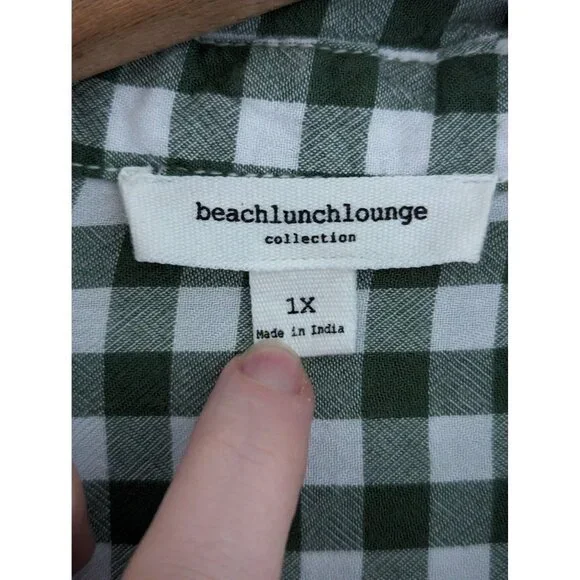 BeachLunchLounge Green Gingham Casual Button Up Shirt Size 1X - Picture 5 of 7